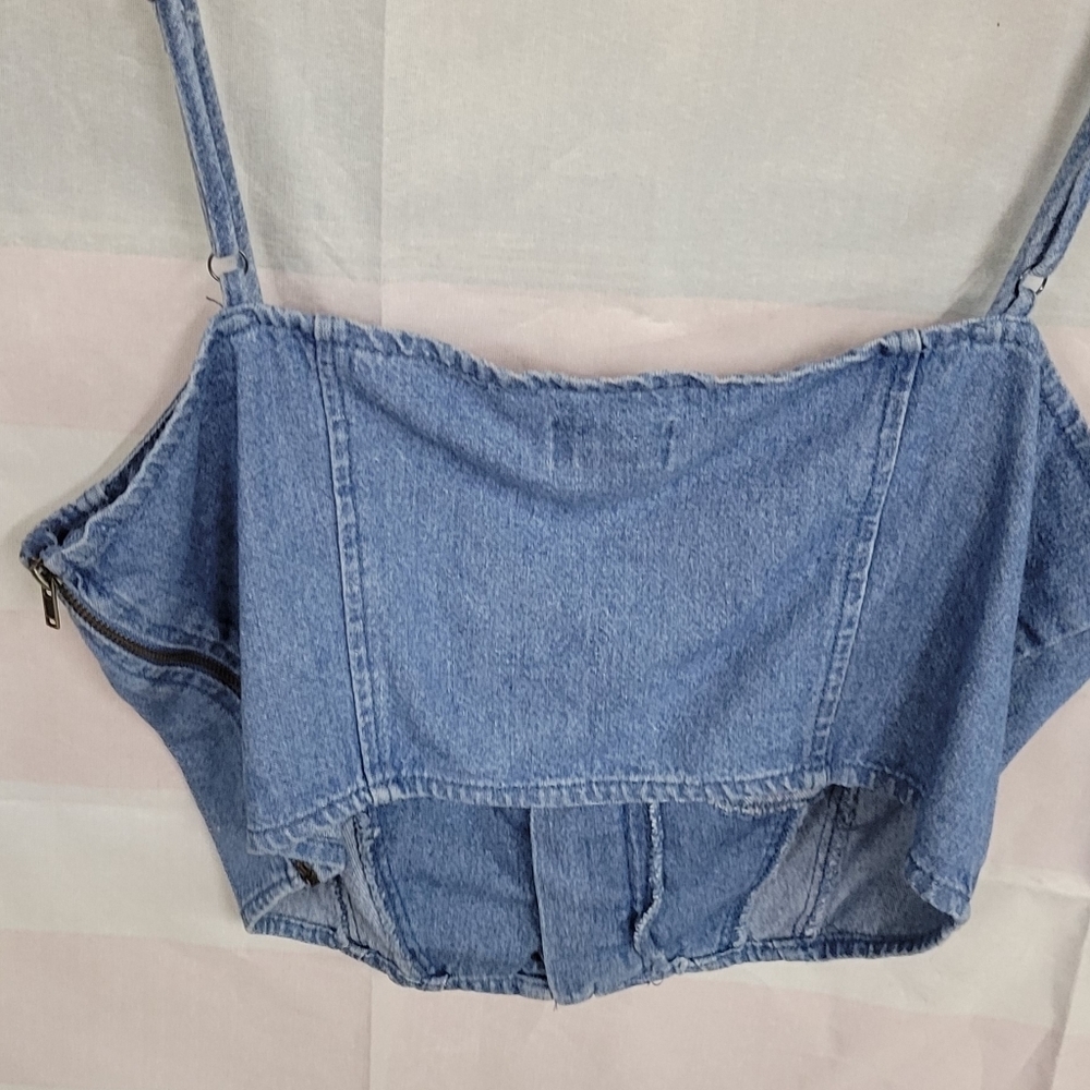 Dizzy lizzy Denim Strapy Sleeve Large Midriff Top - Picture 6 of 6
